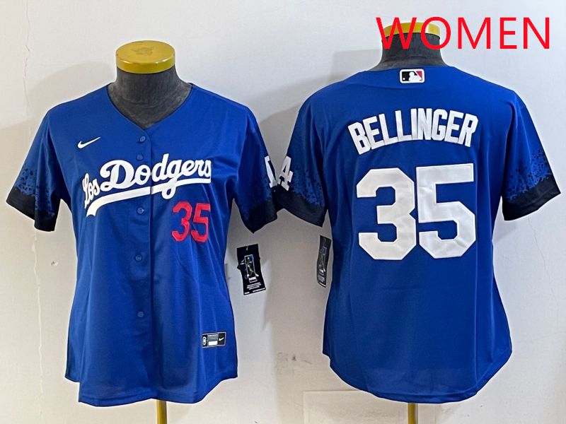 Women Los Angeles Dodgers 35 Bellinger Blue City Edition 2025 Nike MLB Jersey style 1